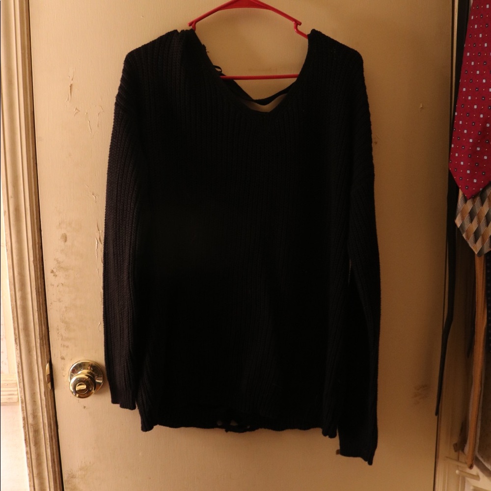 Black Sweater with Lace up back